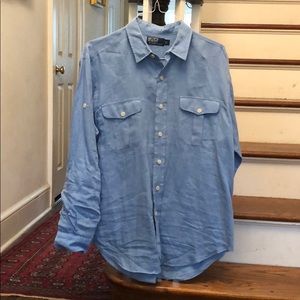 Polo ralph lauren large blue linen shirt for men